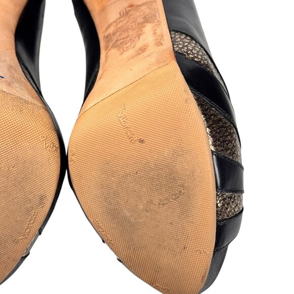 ALEXANDER McQUEEN Peep Toe Platform Heels Sz 9 Black Leather Pumps Glam Luxury - Picture 11 of 15